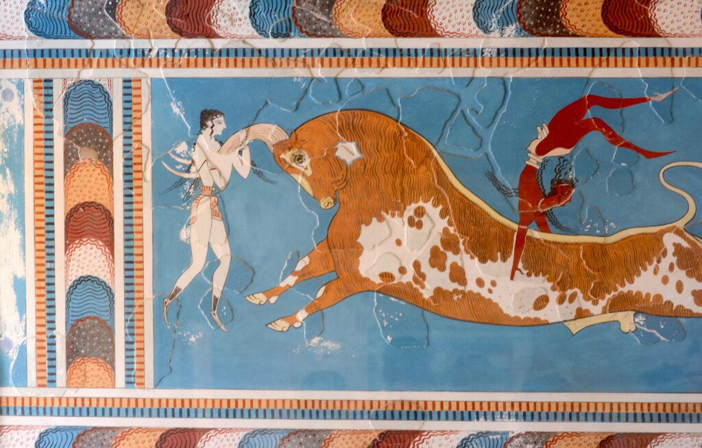 Minoan fresco bull leaping Heraklion museum