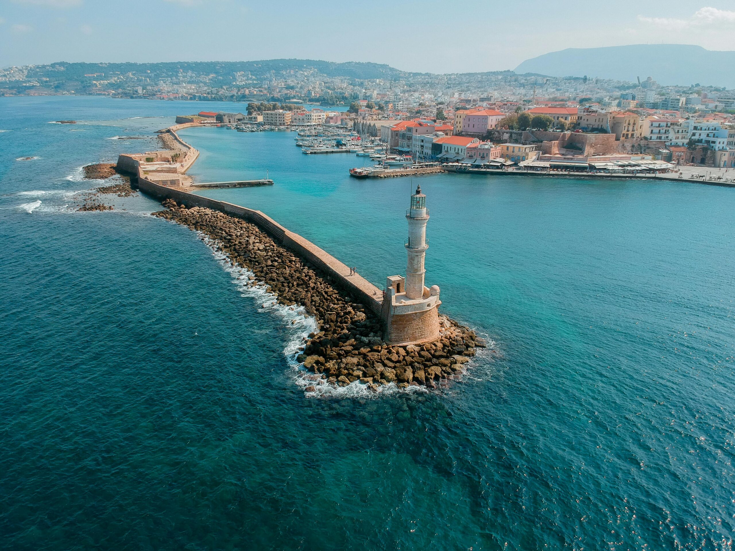 Chania Venetian harbour lighthouse Crete
